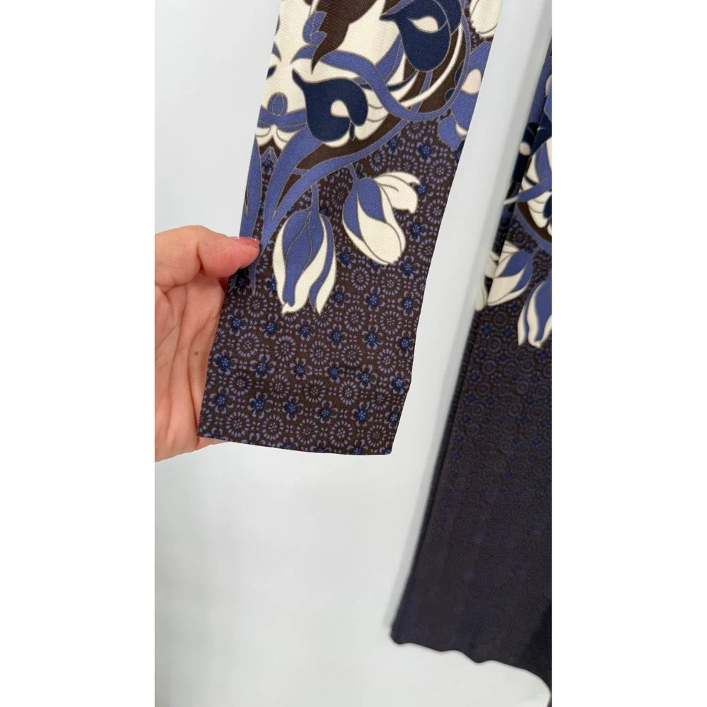 Tory Burch M Midi Sheath‎ Dress Womens Purple Blue Medallion Floral Long Sleeve
